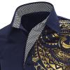 Men's Print Button Down Dress Shirt Shiny Golden Printed Long Sleeves Shirts Casual Slim Floral Nightclub Costume (Dark Blue,XX-Large) view 2