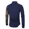Men's Print Button Down Dress Shirt Shiny Golden Printed Long Sleeves Shirts Casual Slim Floral Nightclub Costume (Dark Blue,XX-Large) view 3