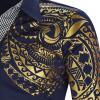 Men's Print Button Down Dress Shirt Shiny Golden Printed Long Sleeves Shirts Casual Slim Floral Nightclub Costume (Dark Blue,XX-Large) view 4