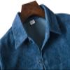 Maiyifu-GJ Mens Long Sleeve Corduroy Shirts Solid Color Button Down Ribbed Fall Tops Lightweight Casual Warm Shacket Jacket (Dark Blue,Large) view 3