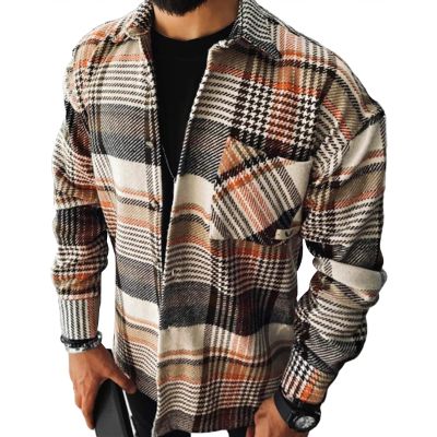 Maiyifu-GJ Men's Flannel Plaid Shirt Jackets Long Sleeve Checkered Button Down Shirts Regular Warm Outdoor Tops with Pocket (Color 1,4X-Large)