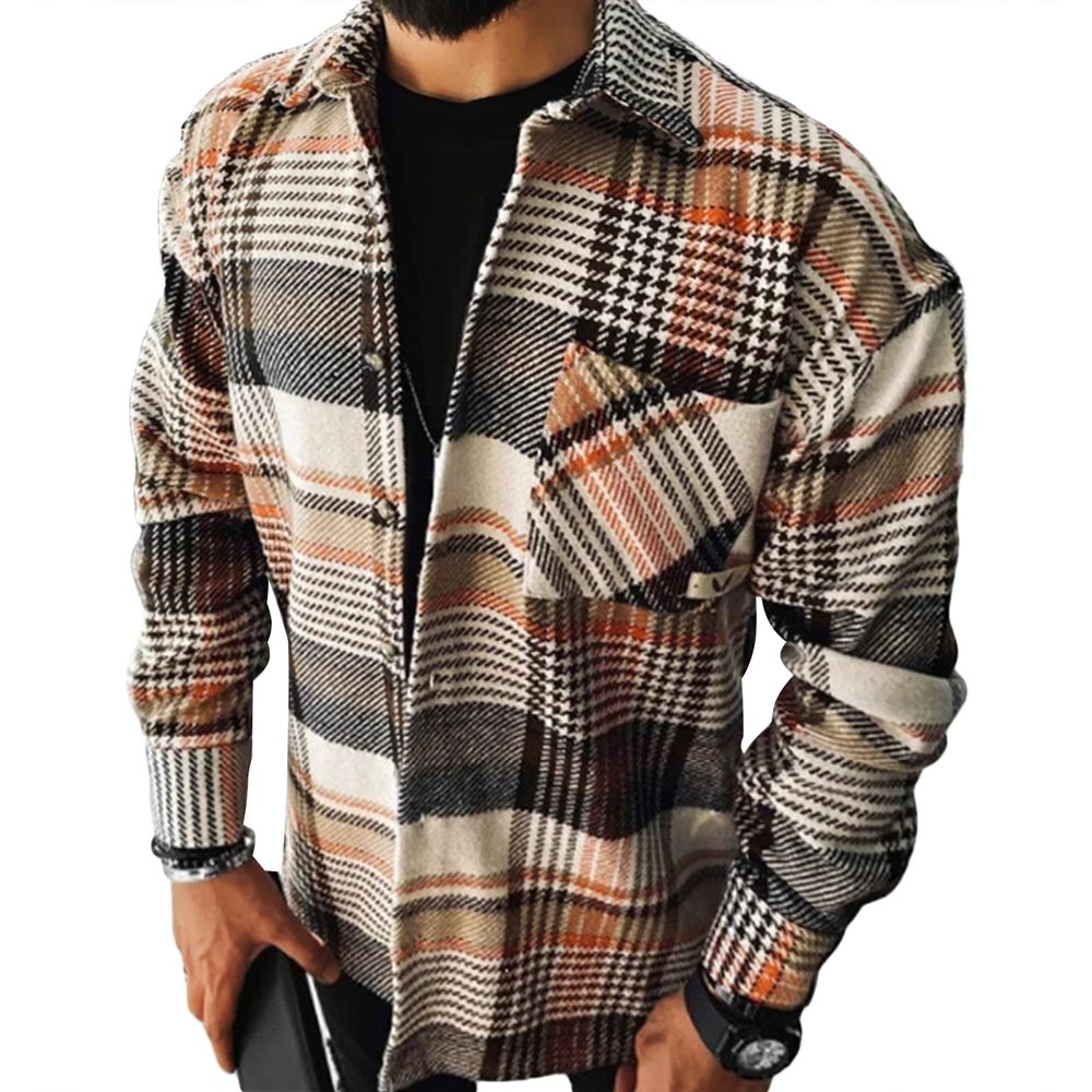 Maiyifu-GJ Men's Flannel Plaid Shirt Jackets Long Sleeve Checkered Button Down Shirts Regular Warm Outdoor Tops with Pocket (Color 1,4X-Large)