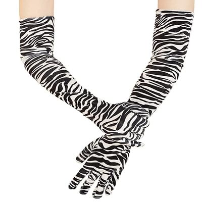 Ylucky Women Elbow Length Opera Gloves Classic Leopard Zebra Print Velvet Long Gloves Halloween Cosplay Costume