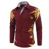 Mens Print Button Down Dress Shirt Shiny Golden Printed Long Sleeves Shirts Casual Floral Nightclub Shirt Costume (Dark Red,X-Large) view 1