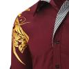 Mens Print Button Down Dress Shirt Shiny Golden Printed Long Sleeves Shirts Casual Floral Nightclub Shirt Costume (Dark Red,X-Large) view 4