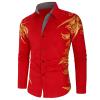 Maiyifu-GJ Mens Print Button Down Dress Shirt Shiny Golden Printed Long Sleeves Shirts Casual Floral Nightclub Shirt Costume (Red,Medium) view 1
