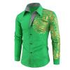 Maiyifu-GJ Men's Print Button Down Dress Shirt Shiny Golden Printed Long Sleeves Shirts Casual Slim Floral Nightclub Costume (Green,Medium) view 1