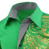 Maiyifu-GJ Men's Print Button Down Dress Shirt Shiny Golden Printed Long Sleeves Shirts Casual Slim Floral Nightclub Costume (Green,Medium) view 3