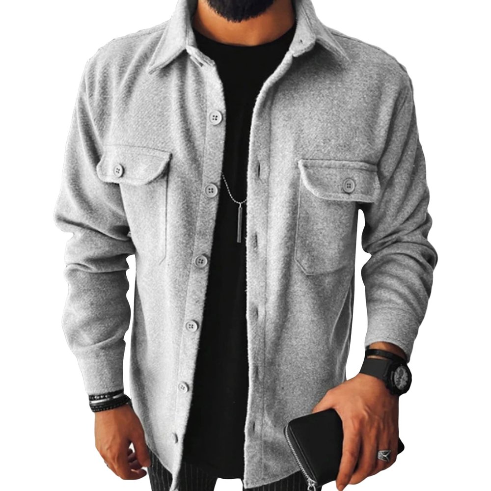 Maiyifu-GJ Men's Flannel Plaid Shirt Jackets Long Sleeve Checkered Button Down Shirts Regular Warm Outdoor Tops with Pocket (Grey,Small)