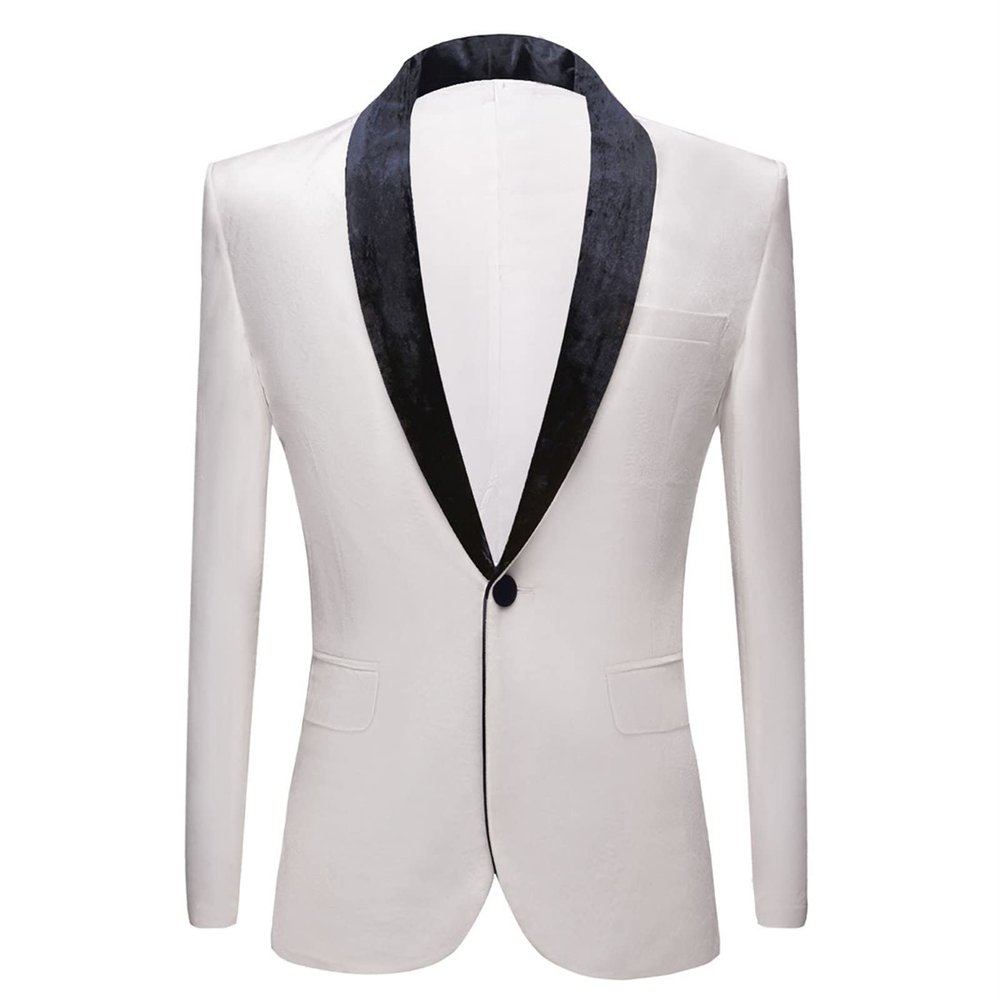 Maiyifu-GJ Men's Premium Velvet Blazer Jacket Slim Fit Solid Shawl Lapel Tuxedo Suit One Button Dinner Party Prom Sport Coat (White,X-Large)