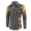 Mens Print Button Down Dress Shirt Shiny Golden Printed Long Sleeves Shirts Casual Floral Nightclub Shirt Costume (Grey,Large) view 1