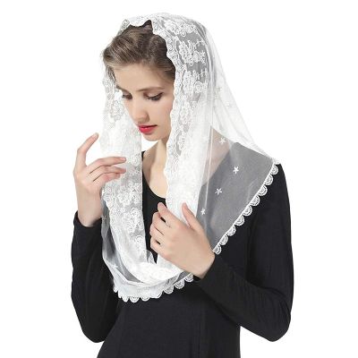 JIAHG Cathedral Bridal Veils Infinity Chapel Inspired Prayer Latin Mass Lace Mantilla Church Muslim Communion Headcover Veil