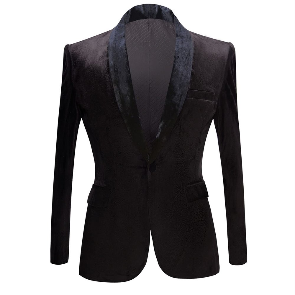 Men's Premium Velvet Blazer Jacket Slim Fit Solid Shawl Lapel Tuxedo Suit One Button Dinner Party Prom Sport Coat (Black,3X-Large)