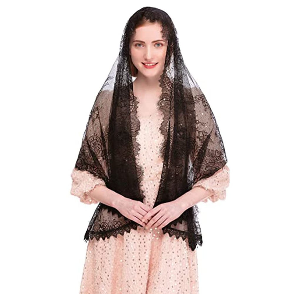 JIAHG Cathedral Bridal Veils Infinity Chapel Inspired Prayer Latin Mass Lace Mantilla Church Muslim Communion Headcover Veil