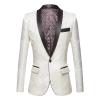 Men's Luxury Floral Tuxedo Jacket Paisley Jacquard Shawl Lapel Dress Suit Embroidered Wedding Blazer Sport Coat (White,X-Small) view 1