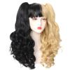 Askuang Long Curly Half Black Half Blonde Wig with 2 Detachable Ponytails Black and Blonde Pigtail Wig with Bangs Split Dye Wigs for Halloween Cosplay view 3