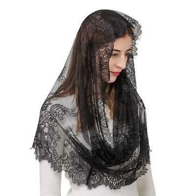 JIAHG Cathedral Bridal Veils Infinity Chapel Inspired Prayer Latin Mass Lace Mantilla Church Muslim Communion Headcover Veil