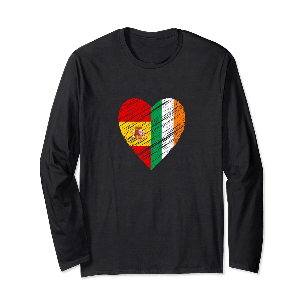 Ireland Spain Heart Spanish Flag Irish Flag Love Heart Long Sleeve T-Shirt