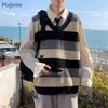 HEYDHSDC Men Striped Spring Popular Loose Japanese Style Retro Students V-Neck Sweater Vest Brown Asian Size M view 4