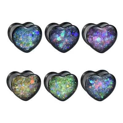 12Pcs/6pair Heart Ear Gauge Tunnels Plugs Gauges for Ears Body Jewelry 16mm