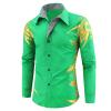 Maiyifu-GJ Mens Print Button Down Dress Shirt Shiny Golden Printed Long Sleeves Shirts Casual Floral Nightclub Shirt Costume (Green,Medium) view 1