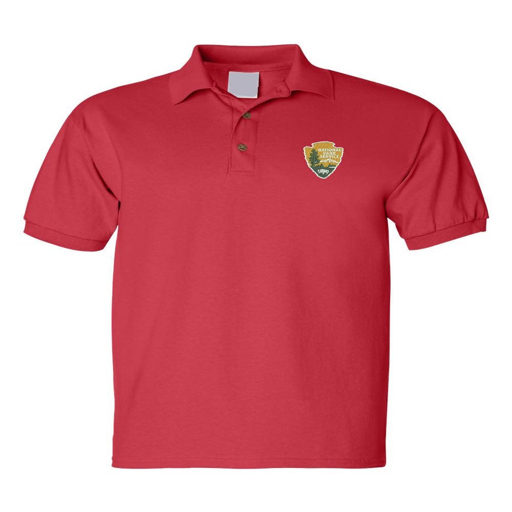 ALLNTRENDS National Park Service Men's Polo T Shirt Embroidered U.S. National Park Service Shirt (2XL, Red)
