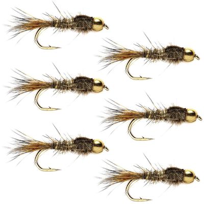 The Fly Fishing Place Tungsten Bead Head Nymph Fly Fishing Flies - Gold Ribbed Hare's Ear Trout Fly - Nymph Wet Fly - 6 Flies Hook Size 18
