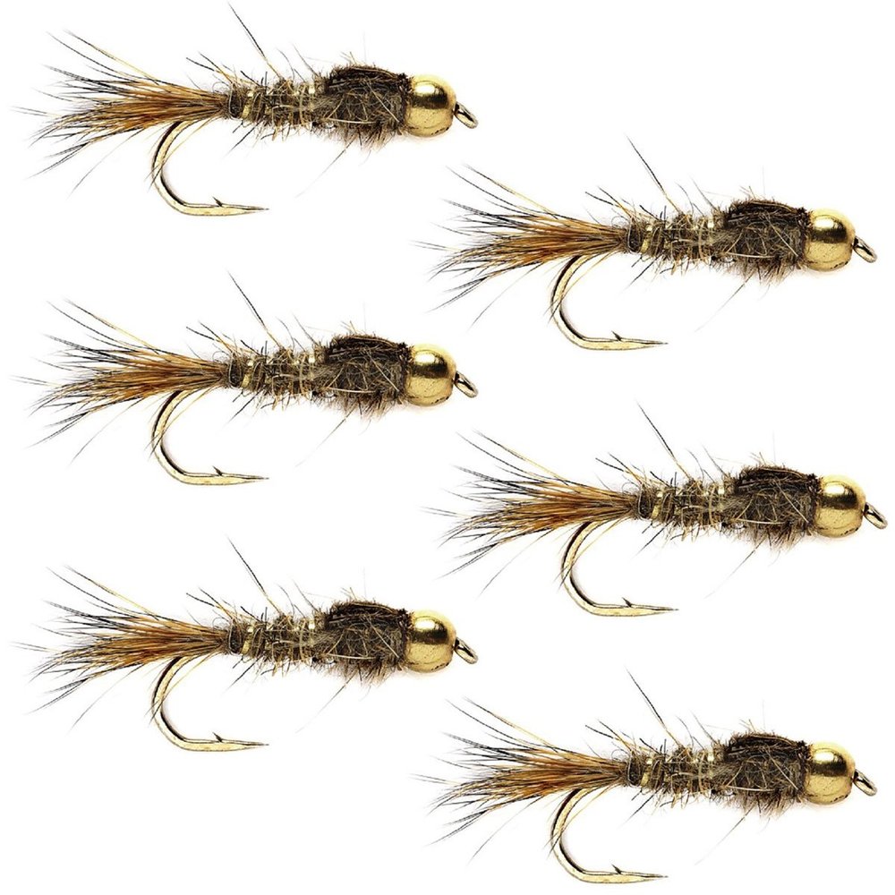 The Fly Fishing Place Tungsten Bead Head Nymph Fly Fishing Flies - Gold Ribbed Hare's Ear Trout Fly - Nymph Wet Fly - 6 Flies Hook Size 18