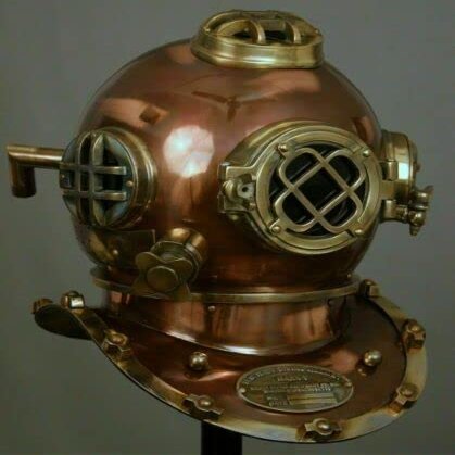 Antique Full Copper & Brass Diving Helmet US Navy Mark V Deep Sea Marine Divers Helmet Scuba SEA