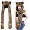 Faux Fur Animal Hat Plush Warm 3-in-1 Hat Scarf Gloves Set Winter Hood Cap for Halloween Xmas Cosplay Party view 2