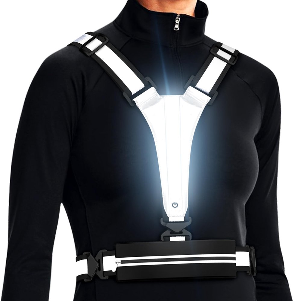 Ylzzrs LED Reflective Vest Running Gear, USB Rechargeable Light Up Running Vest Chest Phone Holder for Runners Night Walking,6-11hrs Light Adjustable Waist/Shoulder for Women Men Kids (Black)