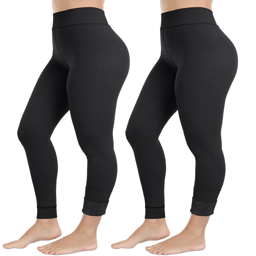 ZLLW Winter Warm Fleece Lined Leggings for Women, High Waisted Thick Thermal Velvet Tights 2-Black(L)
