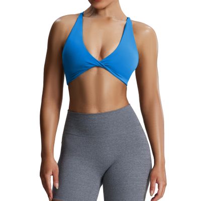 Aoxjox Women's Workout Sports Bras Fitness Metamorph Sienna Twist Bra Yoga Crop Tank (Directoire Blue, Large)