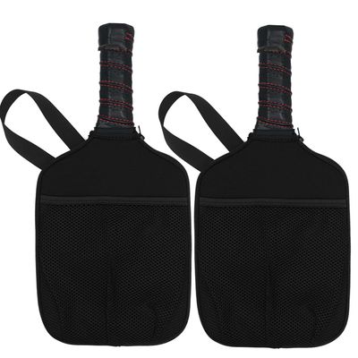 WK IEASON Neoprene Pickleball Paddle Cover 2pc Pack With Inner Pockets and Handle Strap - Racket Sleeve Ball Holder Organizer Bag (Blackx2)