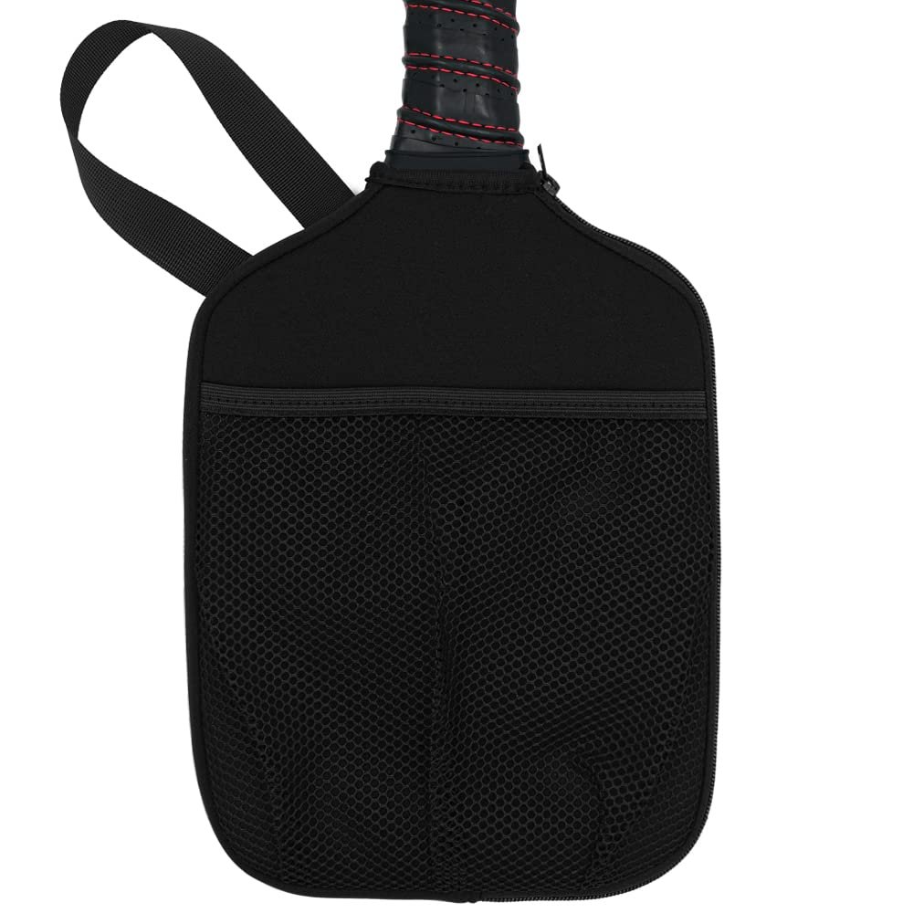 WK IEASON Neoprene Pickleball Paddle Cover with Inner Pockets and Handle Strap - Black