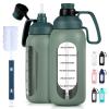 Aqulea 64 Oz Glass Water Bottle  Leakproof Borosilicate Glass with Straw & Silicone Sleeve, BPA & Lead-Free Pregnancy Water Bottle Tracker, Water Jug with Time Marker for Gym & Travel (Olive) view 1