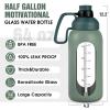 Aqulea 64 Oz Glass Water Bottle  Leakproof Borosilicate Glass with Straw & Silicone Sleeve, BPA & Lead-Free Pregnancy Water Bottle Tracker, Water Jug with Time Marker for Gym & Travel (Olive) view 2
