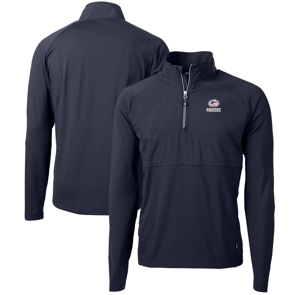 Cutter & Buck Men's Navy Green Bay Packers Adapt Eco Knit Hybrid Recycled Quarter-Zip Pullover Top