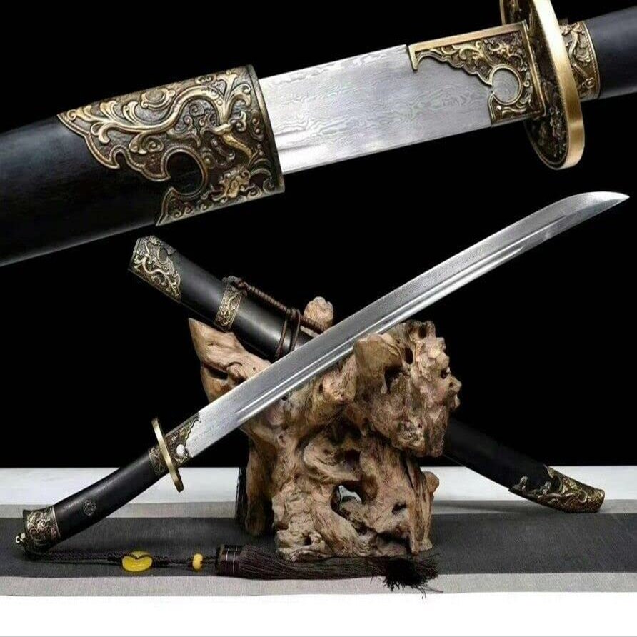 ZPGP Chinese DAO Handmade Damascus FOLD Steel Sword Rosewood Scabbard
