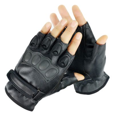 AVMBC Fingerless Leather Gloves Half Finger Leather Gloves for Shooting Riding Paintball Motorcycle Break Dance Halloween Accessories Protective Outdoor Sports Gloves