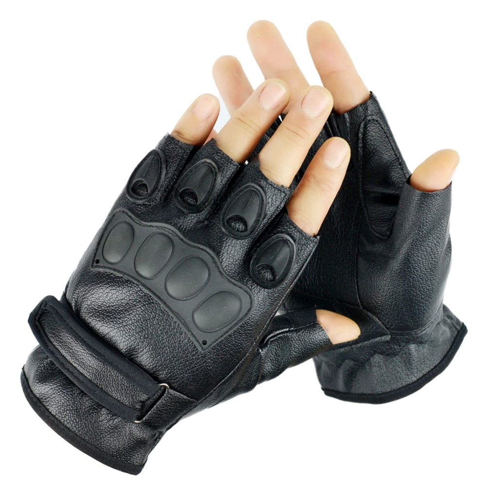 AVMBC Fingerless Leather Gloves Half Finger Leather Gloves for Shooting Riding Paintball Motorcycle Break Dance Halloween Accessories Protective Outdoor Sports Gloves