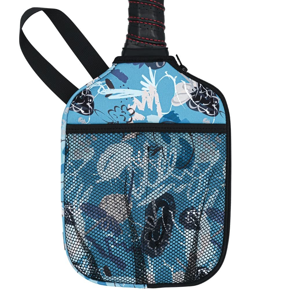 WK IEASON Neoprene Pickleball Paddle Cover with Inner Pockets and Handle Strap - Blue Art Print