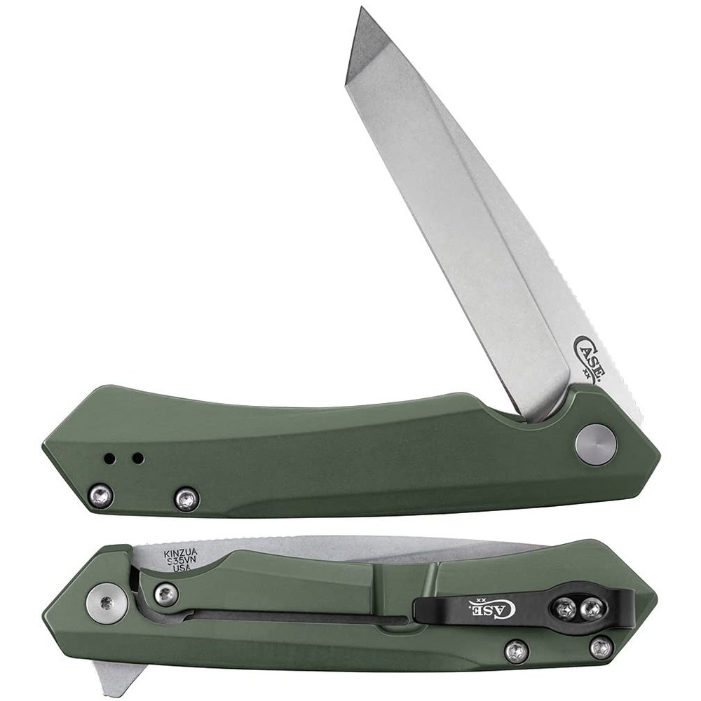 Case XX WR Pocket Knife Kinzua EDC, S35VN Tanto Blade, OD Green Anodized Aluminum Handle W/Clip #64671 (KINZUA) 4 3/4" Inches Closed