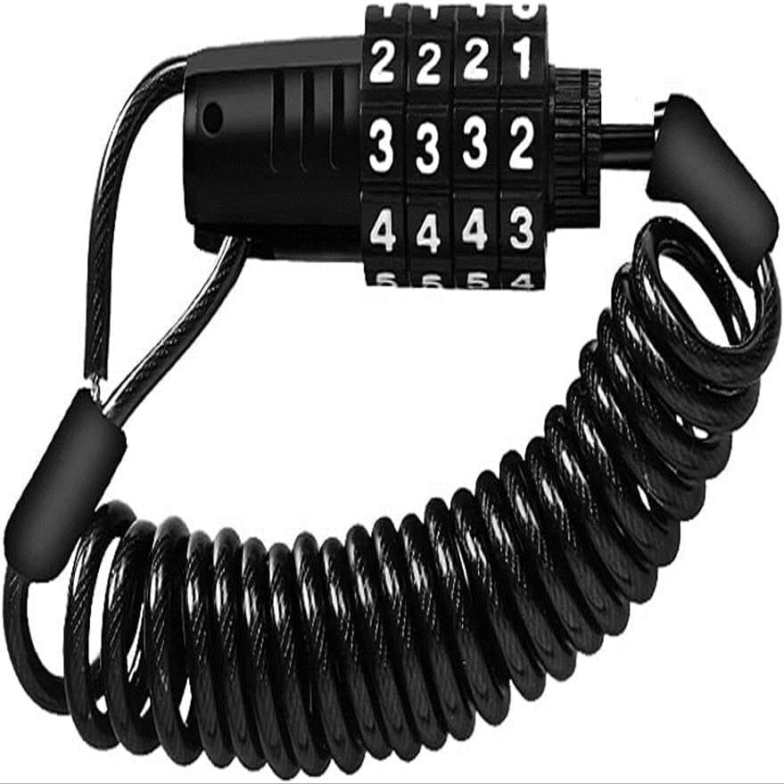 Bicycle Locks Heavy Duty Anti Theft Bike Lock Bike Anti Theft Helmet 4 Digit Password Bicycle Lock for Scooter Motorcycles Cycling Portable Spring Cable Locks
