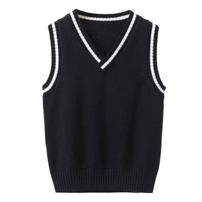 Agoky Unisex Kids Boys Girls V-Neck Knitted Sweater Vest Sleeveless Spring Vest Coat Students Uniform School Wear Waistcoat Navy Blue 9-10 Years
