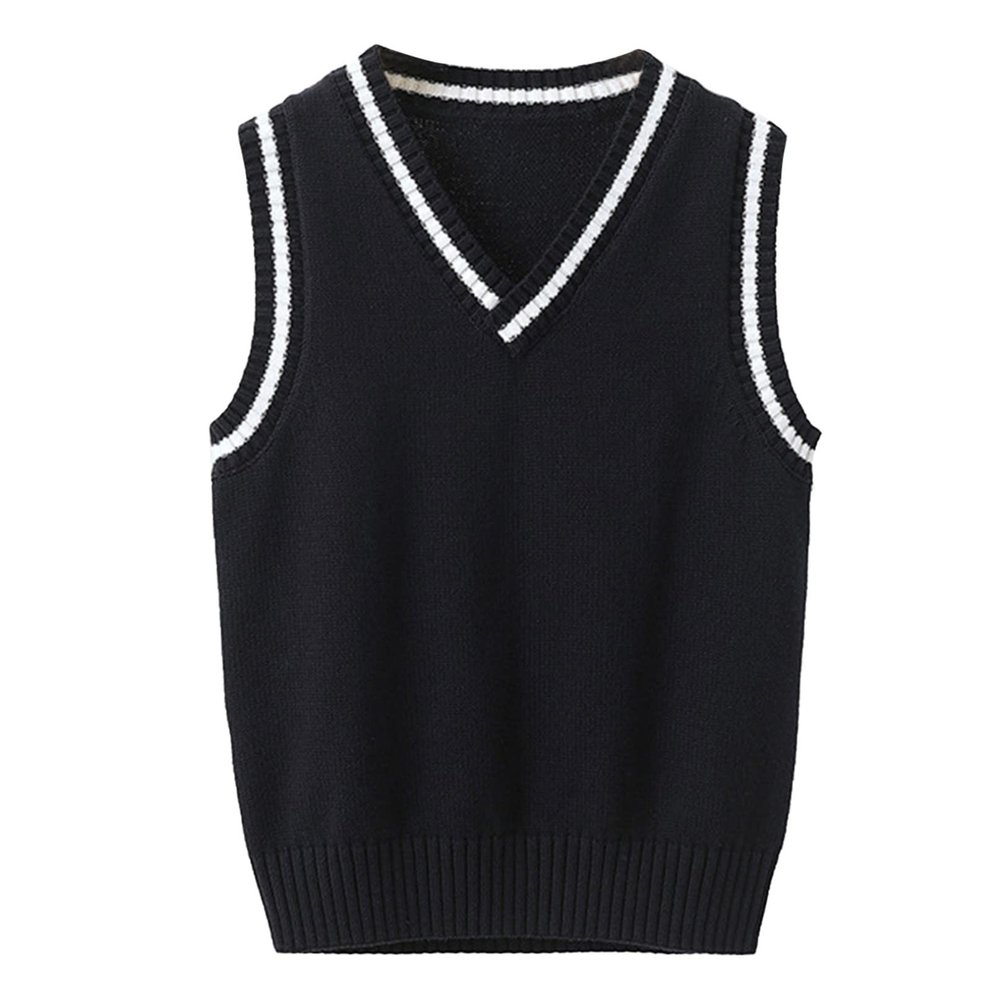 Agoky Unisex Kids Boys Girls V-Neck Knitted Sweater Vest Sleeveless Spring Vest Coat Students Uniform School Wear Waistcoat Navy Blue 9-10 Years