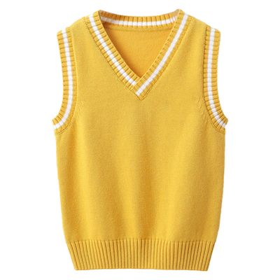 Agoky Unisex Kids Boys Girls V-Neck Knitted Sweater Vest Sleeveless Spring Vest Coat Students Uniform School Wear Waistcoat Yellow 11-12 Years