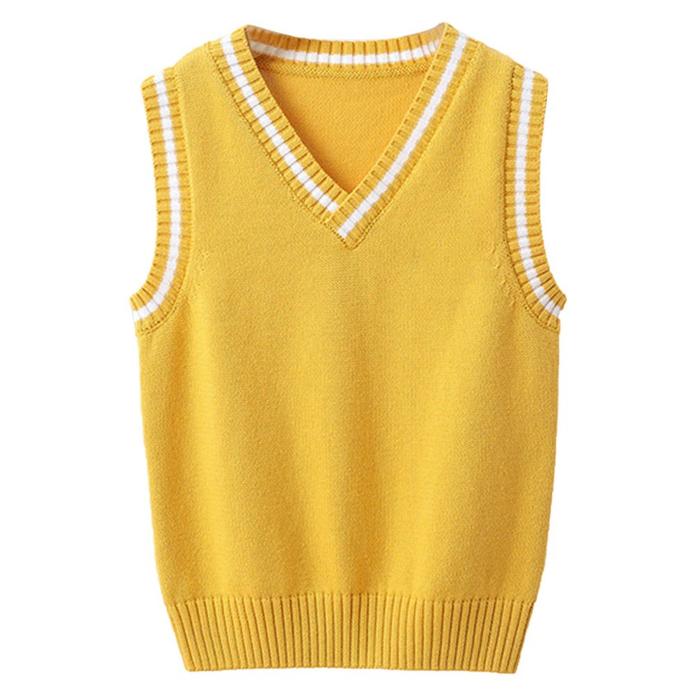 Agoky Unisex Kids Boys Girls V-Neck Knitted Sweater Vest Sleeveless Spring Vest Coat Students Uniform School Wear Waistcoat Yellow 11-12 Years