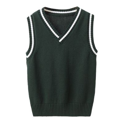 Agoky Unisex Kids Boys Girls V-Neck Knitted Sweater Vest Sleeveless Spring Vest Coat Students Uniform School Wear Waistcoat Dark Green 11-12 Years