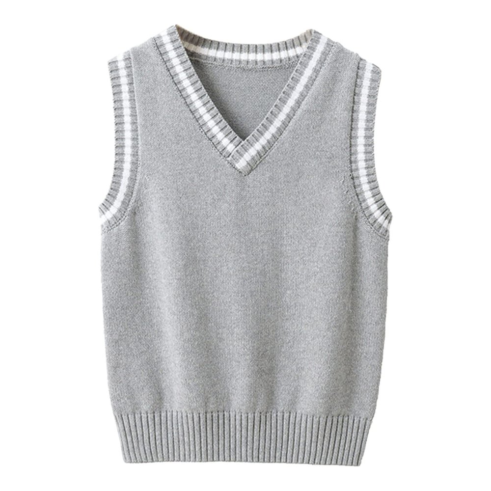 Agoky Unisex Kids Boys Girls V-Neck Knitted Sweater Vest Sleeveless Spring Vest Coat Students Uniform School Wear Waistcoat Grey 9-10 Years